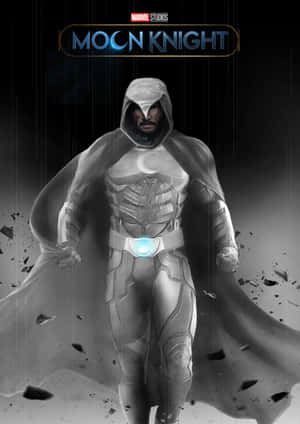Moon Knight 超級英雄穿著單色套裝，腰帶發光，站在破碎的碎片中。 — 月光 壁紙