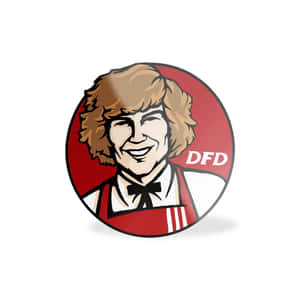 圓形徽章，上有身穿紅白制服的卡通人物及DFD文字。 — 肯德基 壁紙