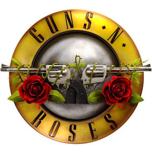 Guns N Roses 樂團標誌，黃色圓圈上有交叉的左輪手槍和紅玫瑰。 — 標誌 壁紙