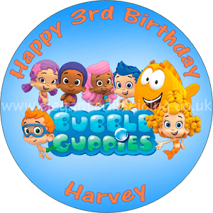 泡泡孔雀魚生日蛋糕裝飾，附有名字 Harvey