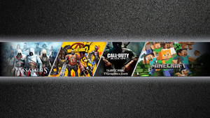 橫幅 featuring 遊戲封面，包括 Assassin's Creed、Borderlands 2、Call of Duty Black Ops 和 Minecraft。 — 酷炫遊戲 壁紙