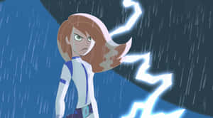 暴風雨中的動漫女孩，閃電和雨 — 金範 壁紙