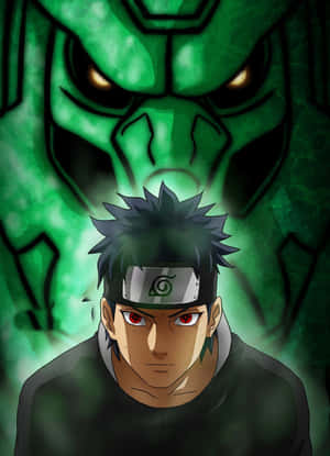 紅眼睛的動漫忍者面對綠色查克拉怪物。 — 酷 naruto 壁紙