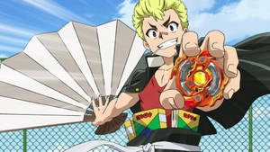 穿紅襯衫的動漫男孩在戶外拿著Beyblade和白扇 — 春野櫻 壁紙