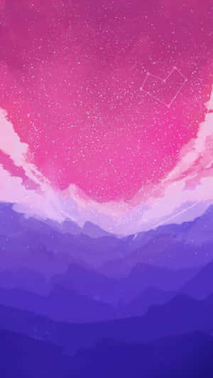 粉紅色和紫色星空，山脈上方有星座 — 淺色 壁紙