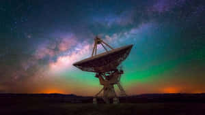 北極光下星空中的電波望遠鏡 — 太空美學動圖 壁紙