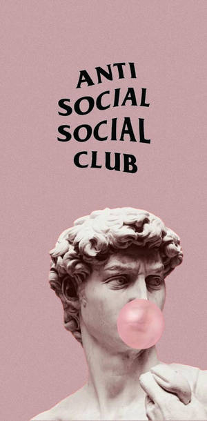 大理石大衛雕像吹粉紅色泡泡糖，附有 anti social social club 文字。 — 社群 壁紙
