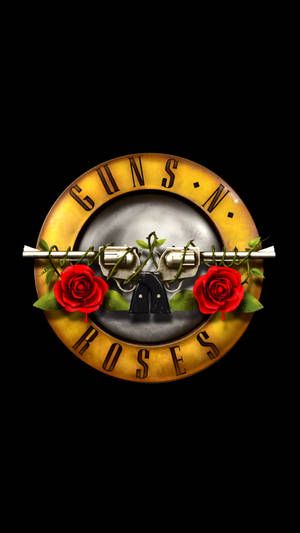 Guns N' Roses 樂隊標誌，帶有左輪手槍和紅玫瑰，黑色背景 — 黑玫瑰 壁紙