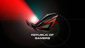 帶有紅色和青綠色燈光效果的ASUS Republic of Gamers標誌。 — 遊戲玩家標誌 壁紙