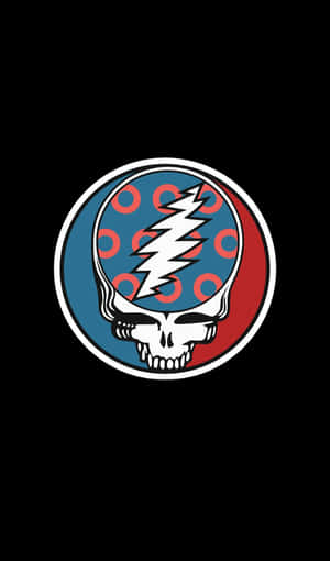 Grateful Dead骷髏標誌，帶有閃電和圓圈，黑色背景 — Tecno Megapad 壁紙