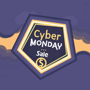 Cyber Monday促銷圖形，金色文字位於六邊形徽章上，背景為紫色天空。 — 數碼 壁紙