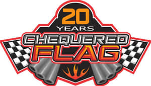 20週年Chequered Flag賽車標誌，帶有格子旗和排氣管。 — 低調 壁紙