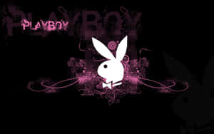Playboy兔子標誌，帶有粉紅色漩渦和塗鴉文字，黑色背景 — 花花公子 GIF 壁紙