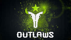 帶有星星和綠色潑濺背景的白色公牛頭骨標誌，適用於 Houston Outlaws。 — 鬥陣特攻 壁紙
