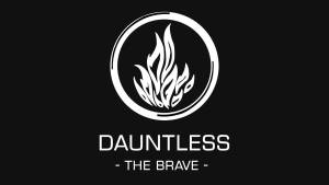 白色火焰標誌，文字 Dauntless The Brave，黑色背景 — 火影忍者標誌 壁紙