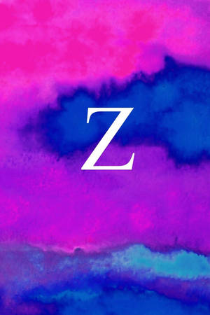 在粉紅色、紫色和藍色的彩色水彩背景上的一個白色字母Z。 — 字母 Z 壁紙