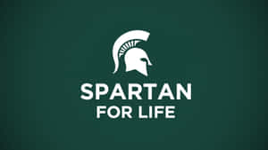 白色斯巴達頭盔標誌，帶有文字 Spartan for Life 在綠色背景上。 — 金州勇士 壁紙