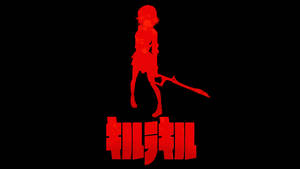 紅色動漫女孩剪影持劍，下方有日文字，黑色背景 — 殺戮魅影 壁紙