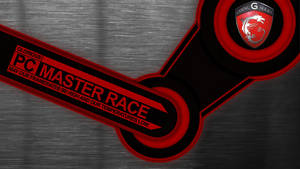MSI Gaming G Series標誌，帶有PC Master Race口號，金屬紋理背景。 — Msi 電競 壁紙