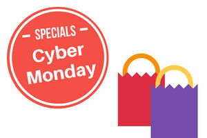 帶有紅色和紫色購物袋的Cyber Monday特價圖形。 — 紅色動圖 壁紙