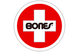 紅色圓形標誌，帶有白色十字和黑色文字，寫著 bones — 滑板 GIF 壁紙