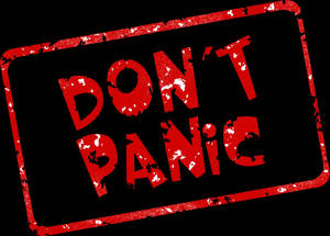 紅色磨損印章在黑色背景上顯示 'DON'T PANIC'。 — 恐慌 壁紙