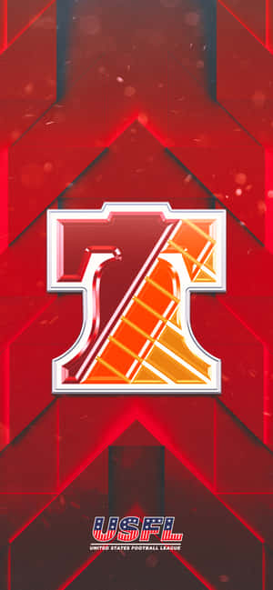 USFL 標誌，在動態紅色背景上採用紅金色幾何設計。 — iPhone 15 Pro Max 壁紙