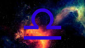 紫色天秤座星座符號置於色彩繽紛的宇宙星雲背景上。 — 天秤座 壁紙