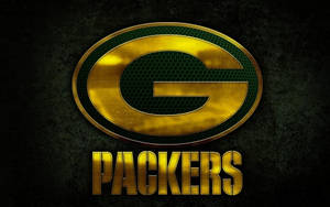 Green Bay Packers 標誌，金色字體，深色紋理背景。 — 綠灣包裝工 壁紙