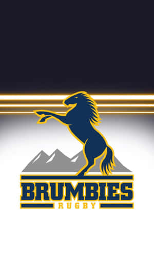Brumbies Rugby 標誌，特色為躍馬越過山脈，帶有發光的光線條。 — 可愛的馬 壁紙