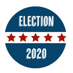 帶有紅星和藍色背景的圓形選舉 2020 徽章。 — 乾淨 壁紙