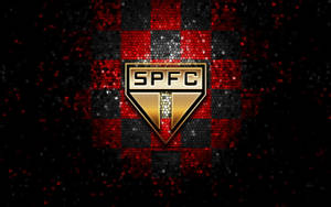 SPFC 球隊標誌在紅色黑色格子馬賽克背景上，帶有亮粉。 — 火影忍者標誌 壁紙