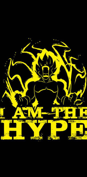 黃色動漫戰士，帶有能量光環和文字 I AM THE HYPE，背景為黑色。 — 七龍珠超 布羅利 壁紙