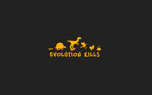 黃色進化鏈圖形，以雞結束，並在黑色上寫有「evolution kills」文字。 — 幽默 壁紙
