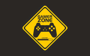 黃色菱形標誌顯示「Gamer Zone」及控制器和載入條。 — 2880x1800 壁紙