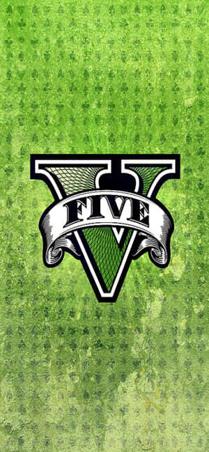 V Five 標誌在帶有三葉草圖案的紋理綠色背景上。 — 電玩遊戲 GIF 壁紙