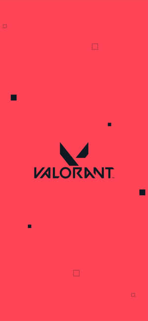 珊瑚色背景上的Valorant標誌與漂浮方形 — iPhone 16 壁紙
