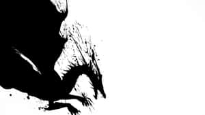 在白色背景上帶有飛濺效果的風格化黑色墨水龍剪影。 — 暗黑動漫風格GIF 壁紙