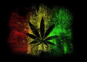 黑色大麻葉在紅、黃、綠頹廢風格背景上。 — AMOLED 壁紙