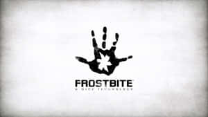 Frostbite 標誌，在紋理白色背景上有一個內部帶星的黑色手印。 — 冬季風景 壁紙