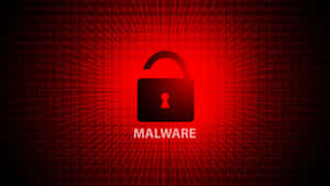 一個帶有 malware 字樣的黑色掛鎖圖示，位於帶有二進位代碼的紅色數位背景上。 — 網路安全 壁紙