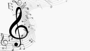淺灰色背景上的黑色高音譜號和音符。 — 美學音樂 壁紙
