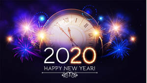 帶有煙火和文字的時鐘，慶祝2020年新年 — 新年快樂 2020 壁紙