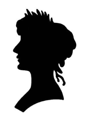 帶有造型頭髮的女性側面黑色剪影。 — 剪影 壁紙