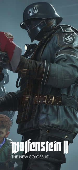 納粹士兵身穿二戰制服，在遊戲場景中手持紅色武器。 — 電玩遊戲 GIF 壁紙