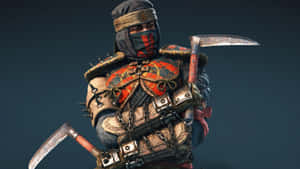 身穿精細盔甲的忍者戰士手持兩把鐮刀 — 電玩遊戲 GIF 壁紙