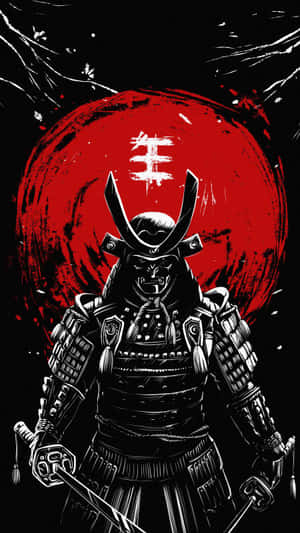 黑色盔甲的武士在紅色太陽背景下持劍。 — 神劍闖江湖 壁紙