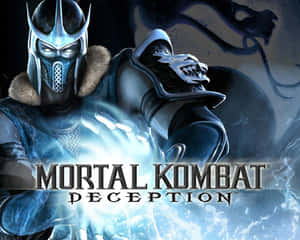 Mortal Kombat Deception 戰士，帶有發光藍色能量和黑暗旋轉背景 — 真人快打11 壁紙