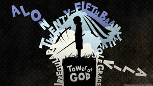 動畫角色剪影在 Tower of God 上，手持劍和披風，背景深色。 — 神之塔 壁紙