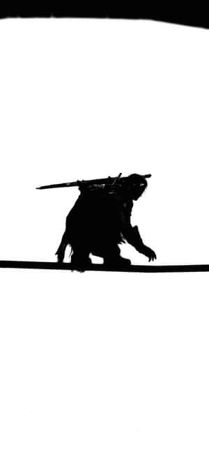 一個剪影戰士在鋼絲上保持平衡，背上有一把劍。 — 電玩遊戲 GIF 壁紙